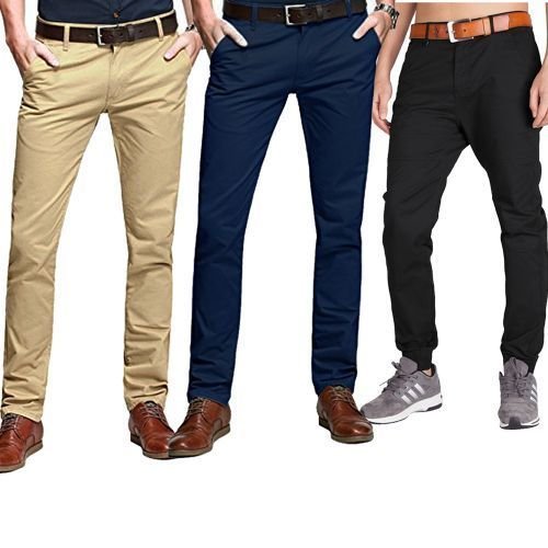 3 in 1 Pack of Men's Khaki Stretcher Trousers. - Discount Duuka