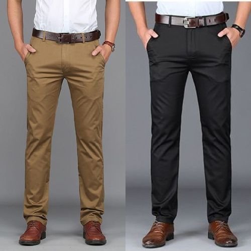 2 Pack of Men's Stretcher Khaki Trousers - Black & Brown - Discount Duuka
