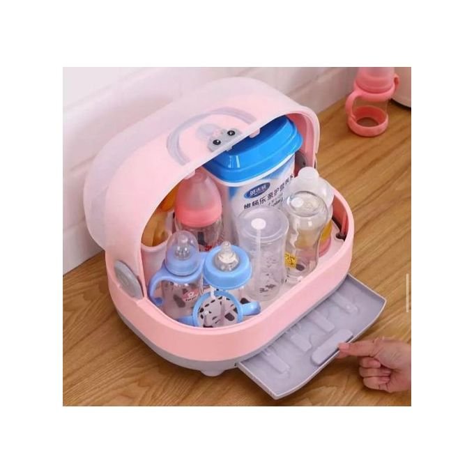 1pc Baby Bottle Organizer Box With Lid, Dustproof Water Cup Drip Rack,  Storage Box For Baby Bowl And Cutlery, Plastic Container